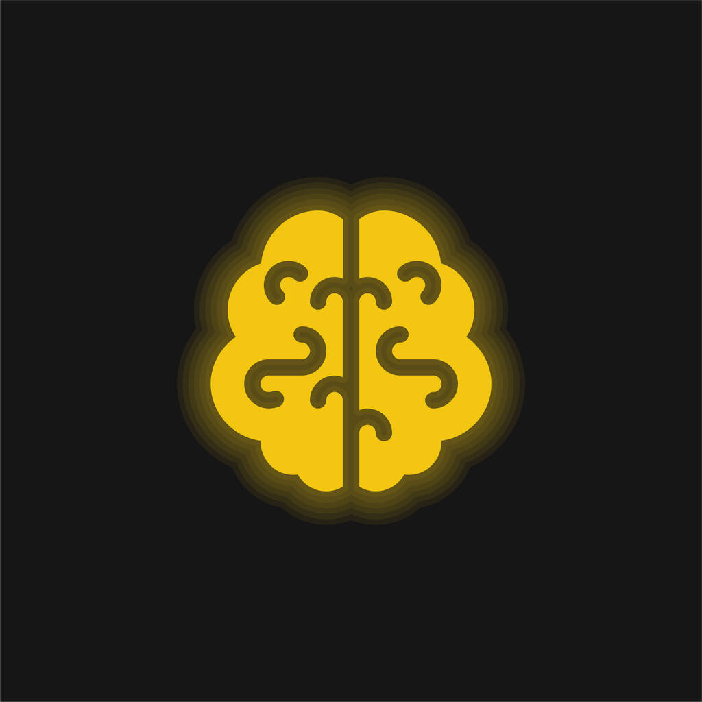 Icône néon jaune cervelle - Vecteur, image