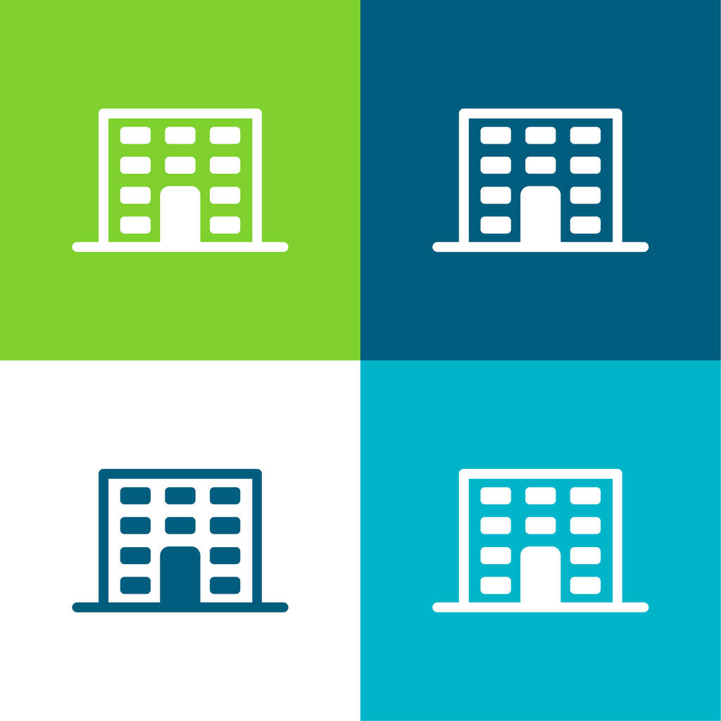 Διαμερίσματα Κτίριο Επίπεδη τεσσάρων χρωμάτων ελάχιστο σύνολο εικονιδίων - Διάνυσμα, εικόνα