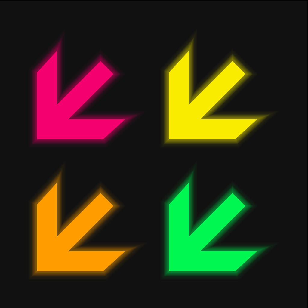 Flecha apuntando hacia abajo a la izquierda dirección de cuatro colores brillante icono de vectores de neón - Vector, Imagen
