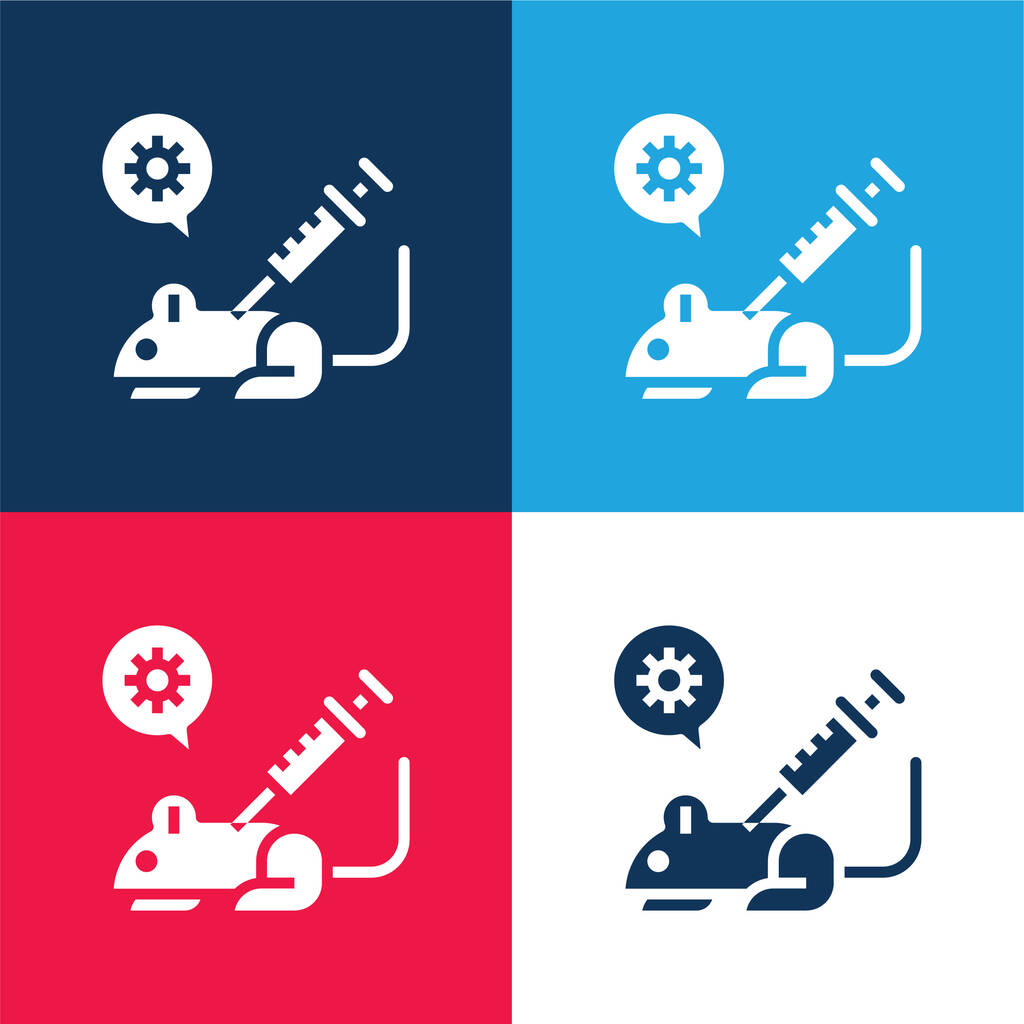 Állatkísérletek kék és piros négy szín minimális ikon készlet - Vektor, kép