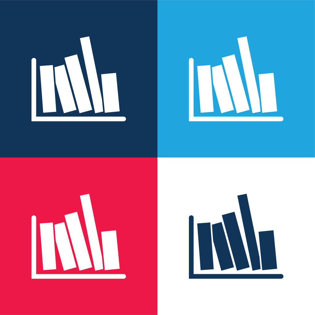 Βιβλία Side View μπλε και κόκκινο τεσσάρων χρωμάτων minimal icon set - Διάνυσμα, εικόνα