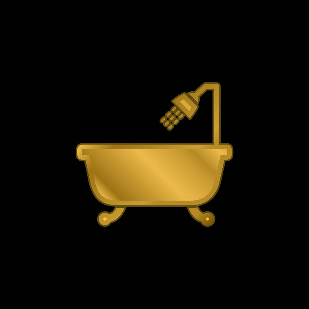 Badewanne mit geöffneter Dusche vergoldet metallisches Symbol oder Logo-Vektor - Vektor, Bild