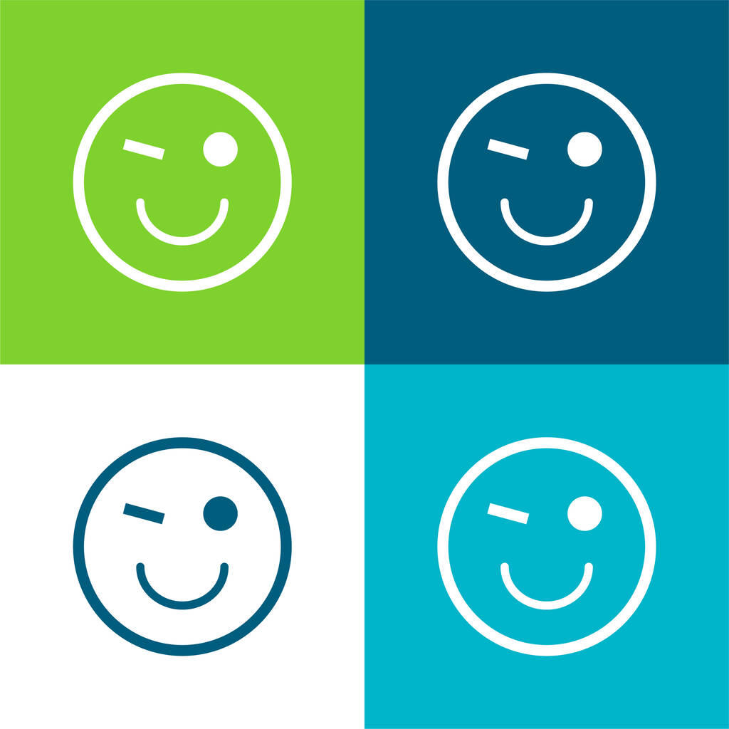 Blink Emoticon Face Flat четырехцветный минимальный набор значков - Вектор,изображение