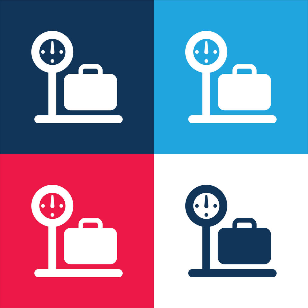 Enregistrement à l'aéroport Signe bleu et rouge ensemble d'icônes minimales de quatre couleurs - Vecteur, image