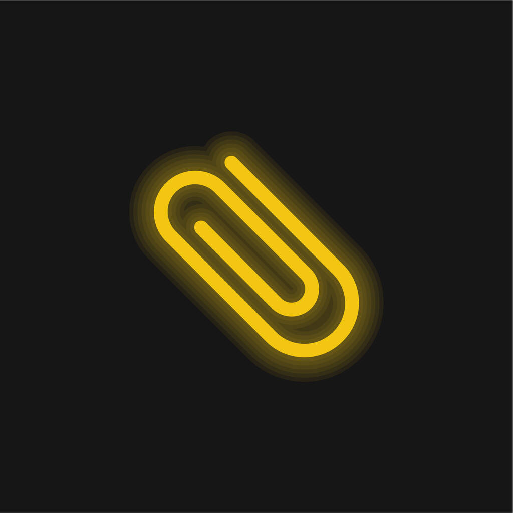 Anexar Paperclip Diagonal Símbolo amarelo brilhante ícone de néon - Vetor, Imagem