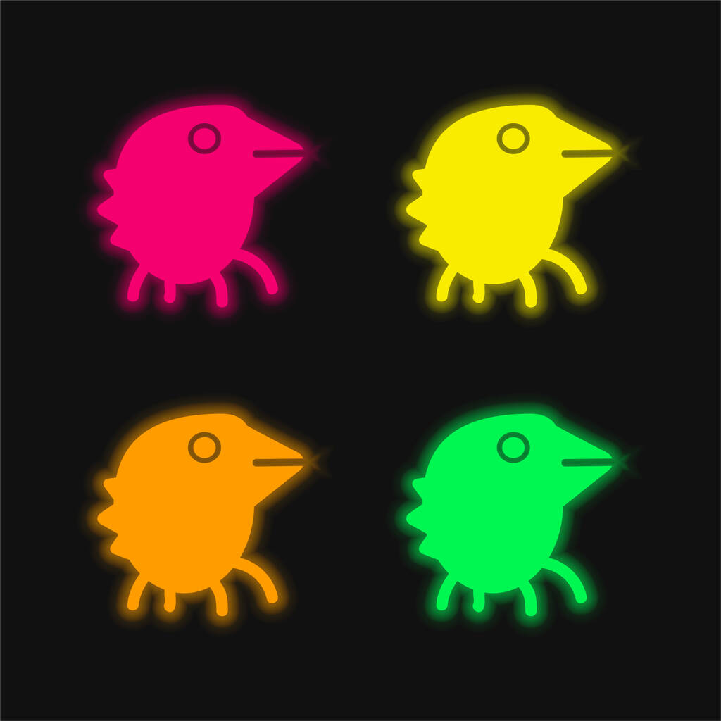 Monstruo de pájaro cuatro colores brillante icono de vectores de neón - Vector, Imagen