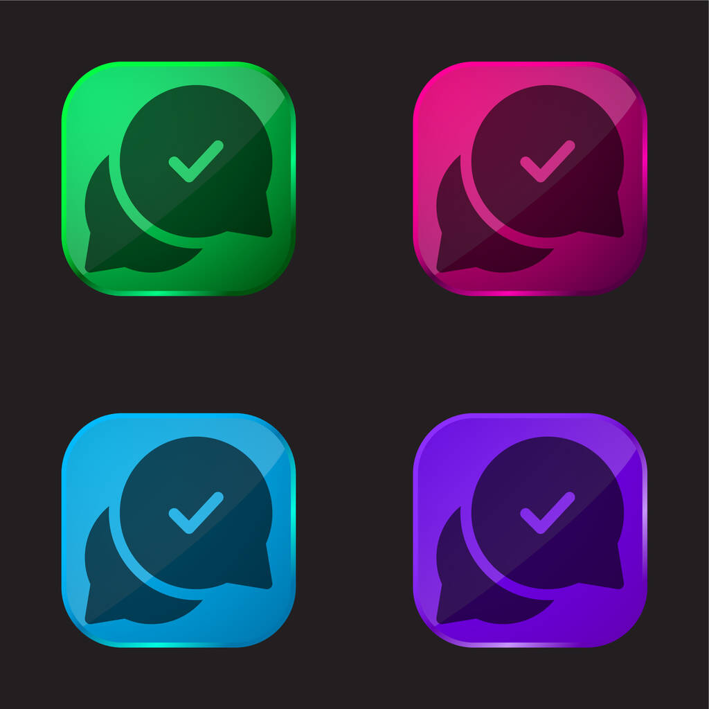 Aprobación icono de botón de cristal de cuatro colores - Vector, imagen