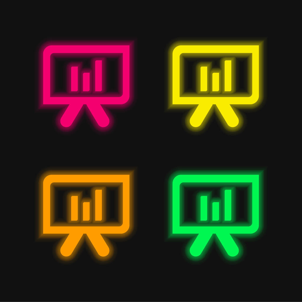 pizarra con barra gráfica de cuatro colores brillante icono de vectores de neón - Vector, Imagen