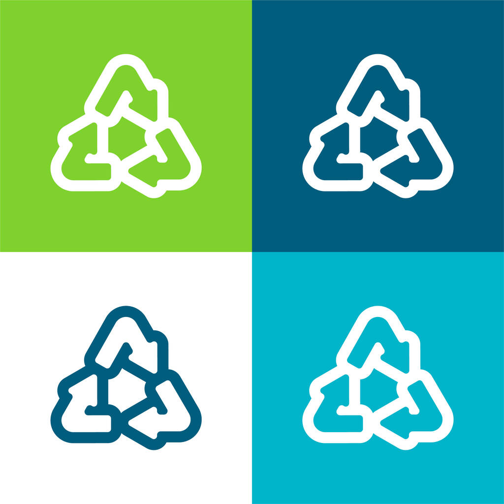 Flèches Recyclage Triangle contour Plat quatre couleurs minimum jeu d'icônes - Vecteur, image