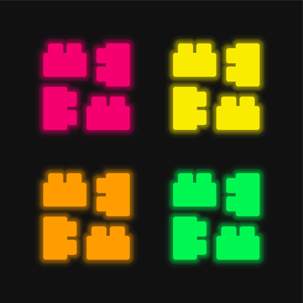 Blokkeert vier kleuren gloeiende neon vector pictogram - Vector, afbeelding