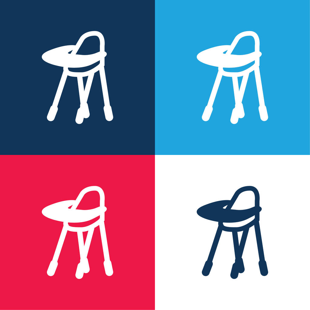 Baby krmení židle varianta modrá a červená čtyři barvy minimální ikona sada - Vektor, obrázek