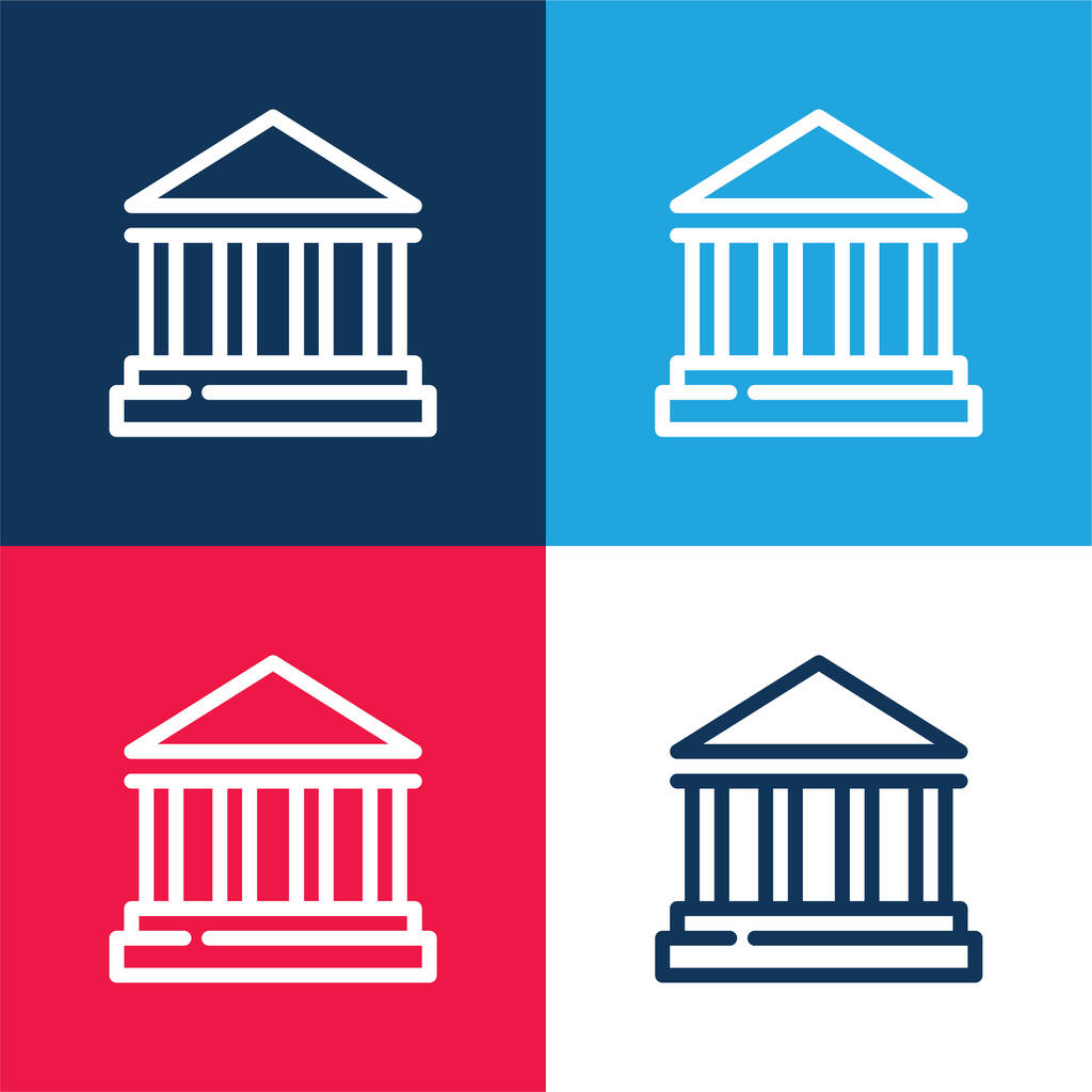 Bank Sign blue and red four color minimal icon set - Vector, Image