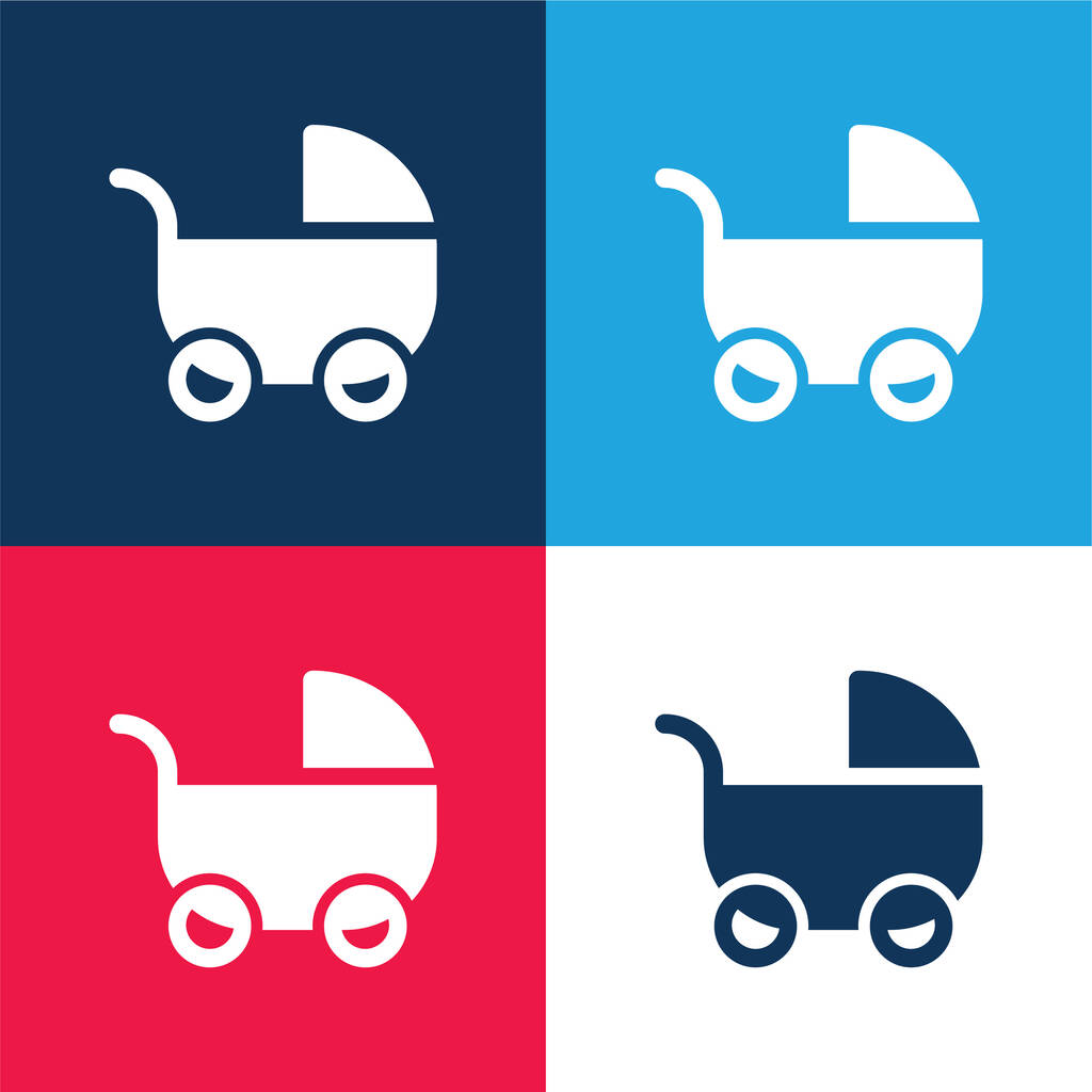 Bebek Arabası Mavi ve Kırmızı Minimum Renk Simgesi - Vektör, Görsel