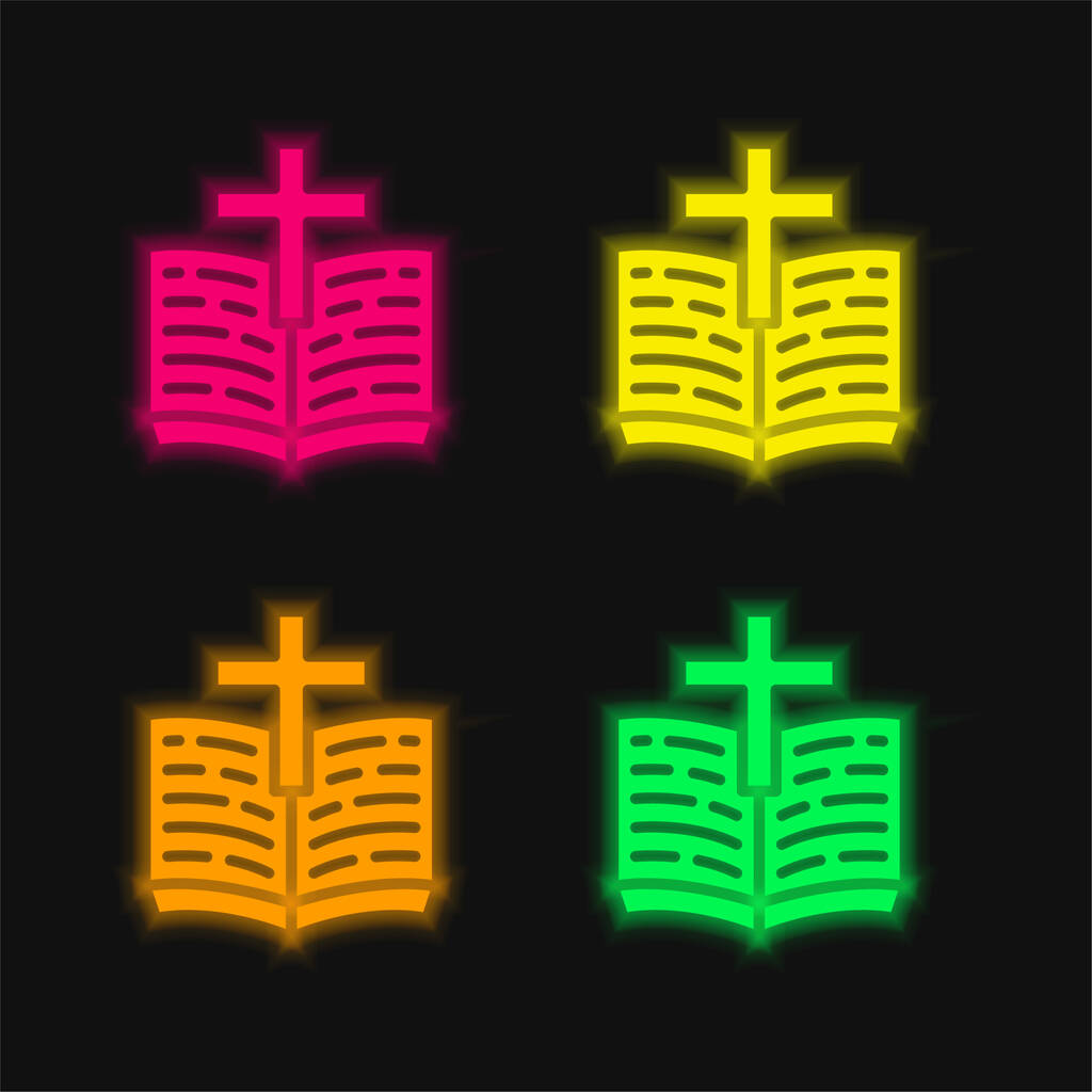 İncil dört renkli parlayan neon vektör simgesi - Vektör, Görsel