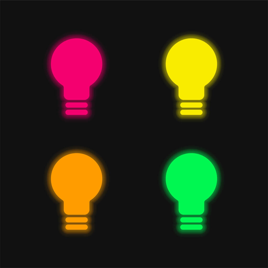 Zwarte gloeilamp vier kleuren gloeiende neon vector icoon - Vector, afbeelding