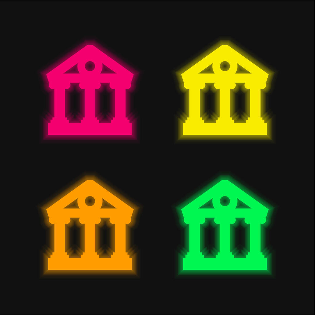 Banca quattro colori luminosi icona vettoriale al neon - Vettoriali, immagini