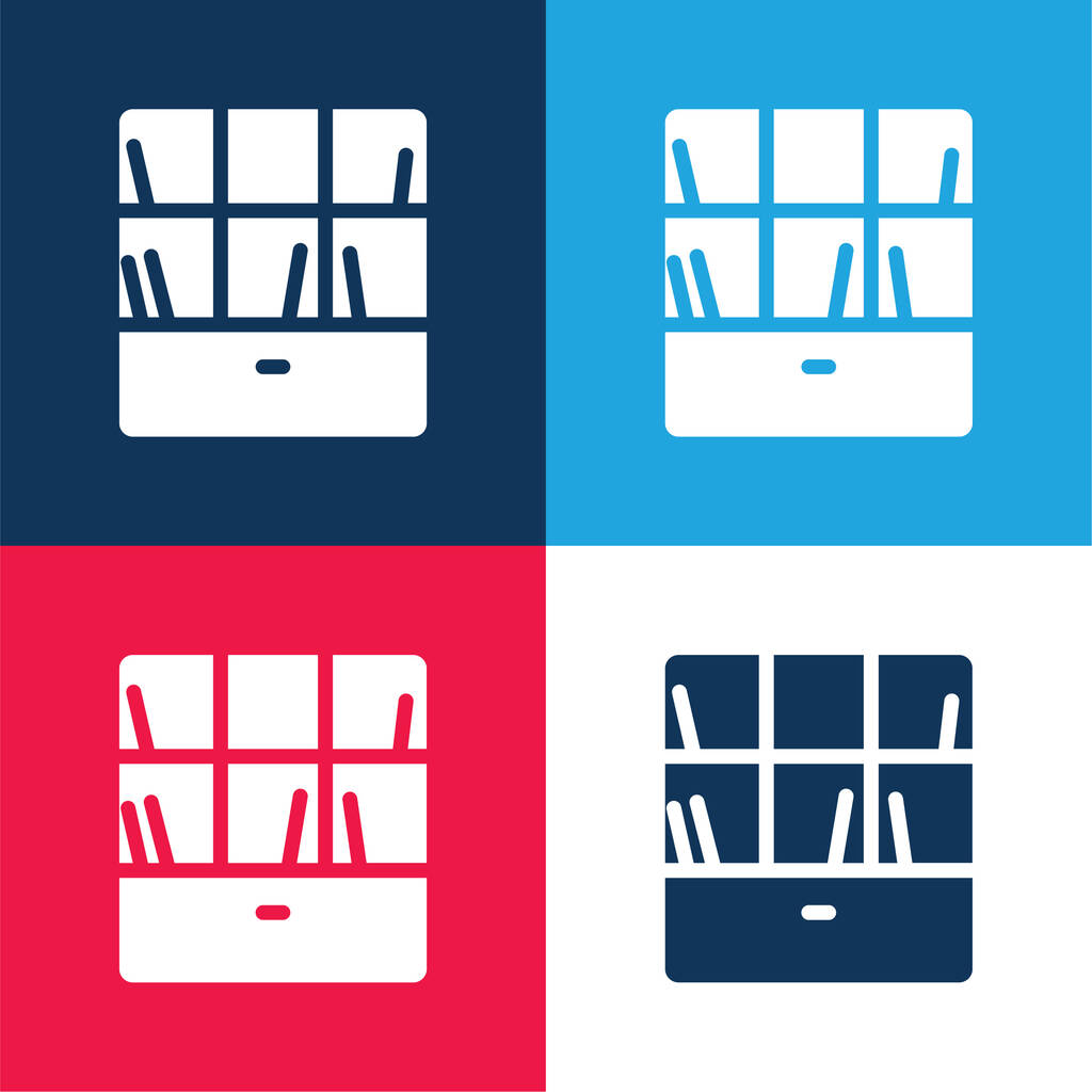 Libreria blu e rosso set icona minimale quattro colori - Vettoriali, immagini