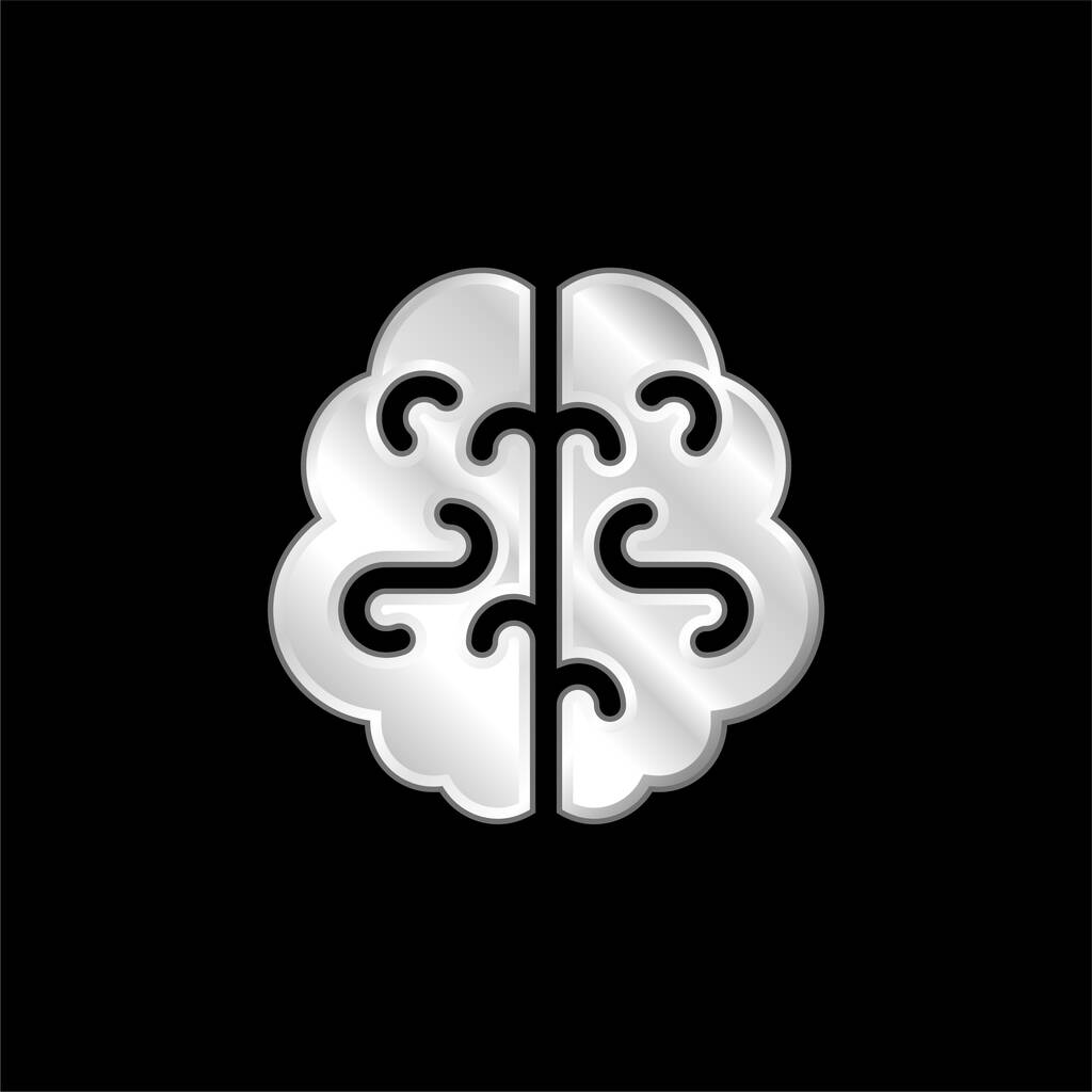 Cérebro prata banhado ícone metálico - Vetor, Imagem