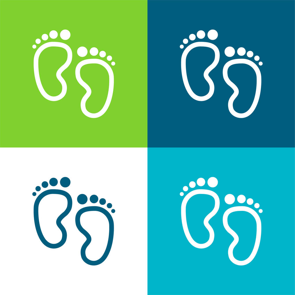 Baby Footprints Flat four color minimal icon set - Vector, Image