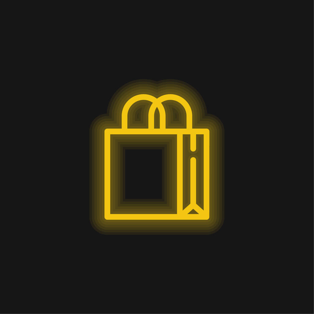 Big Bag met grepen geel gloeiende neon pictogram - Vector, afbeelding
