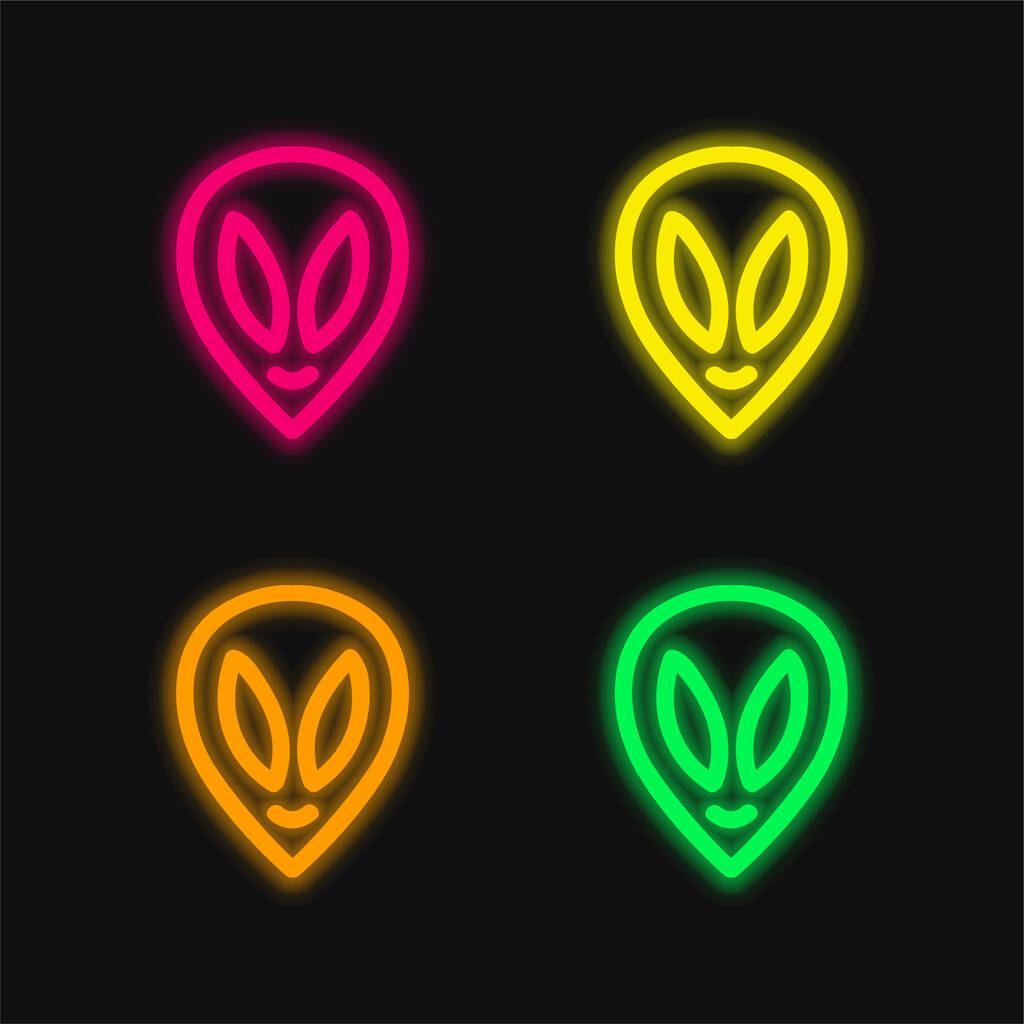 Alien Hand Drawn Head Περίγραμμα τέσσερα χρώμα λαμπερό νέον διάνυσμα εικονίδιο - Διάνυσμα, εικόνα