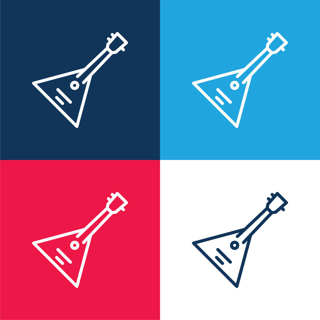 Balalaika blauw en rood vier kleuren minimale pictogram set - Vector, afbeelding