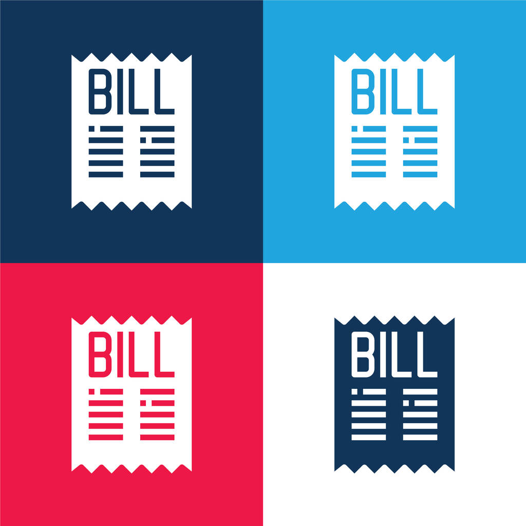 Bill blauw en rood vier kleuren minimale pictogram set - Vector, afbeelding