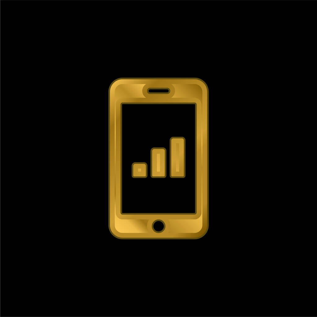 Gráfico de barras en la pantalla de la tableta chapado en oro icono metálico o logo vector - Vector, imagen