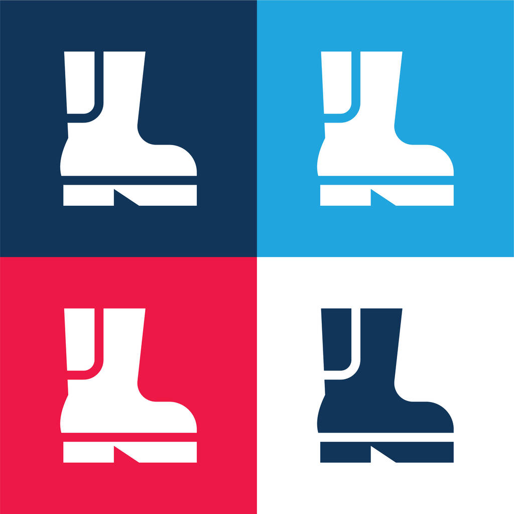 Csizma kék és piros négy szín minimális ikon készlet - Vektor, kép