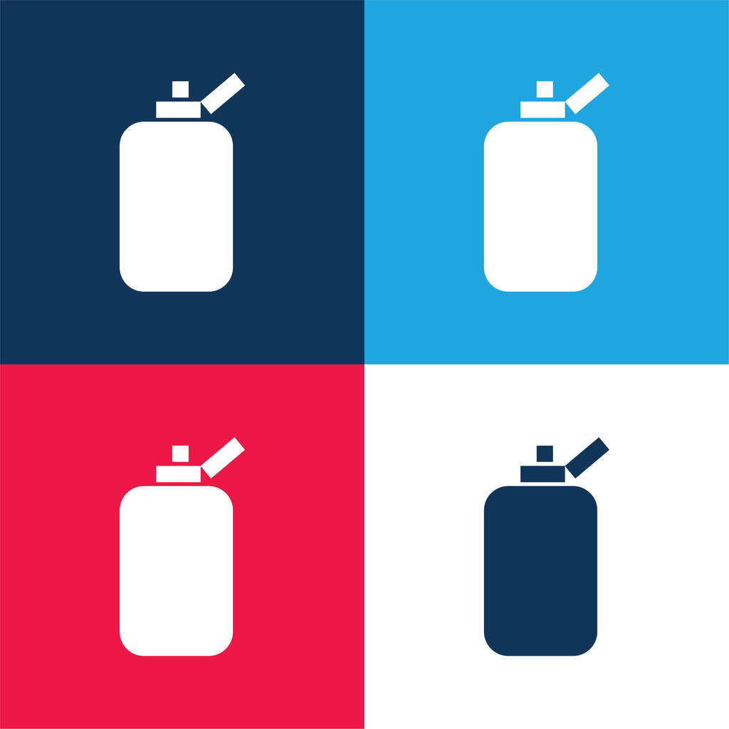 Badkamer fles container van afgeronde rechthoekige zwarte vorm blauw en rood vier kleuren minimale pictogram set - Vector, afbeelding