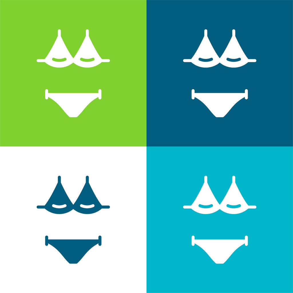 Bikini Ensemble d'icônes minimal plat quatre couleurs - Vecteur, image