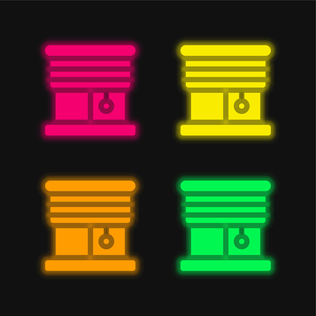 Blinds four color glowing neon vector icon - Vector, Image