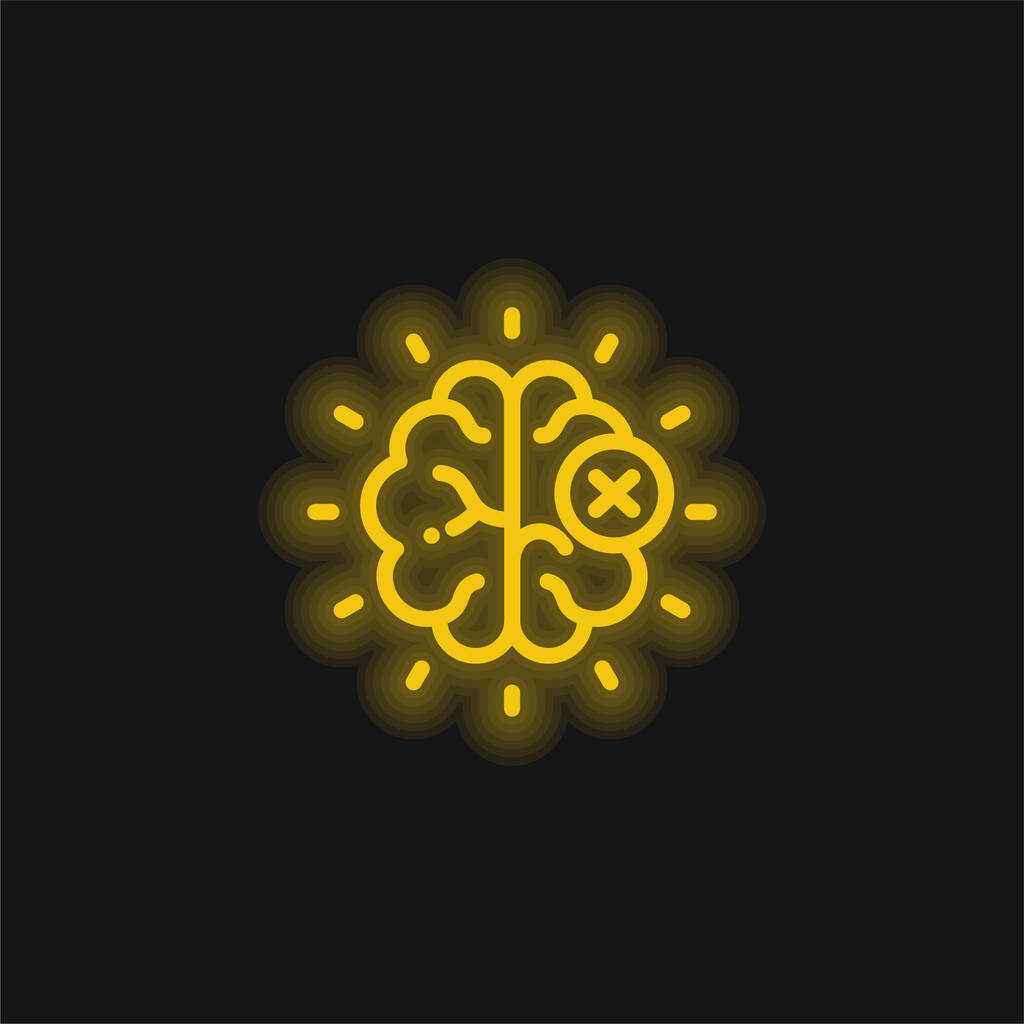 Жовта іконка мозку, що світиться неоном
 - Вектор, зображення