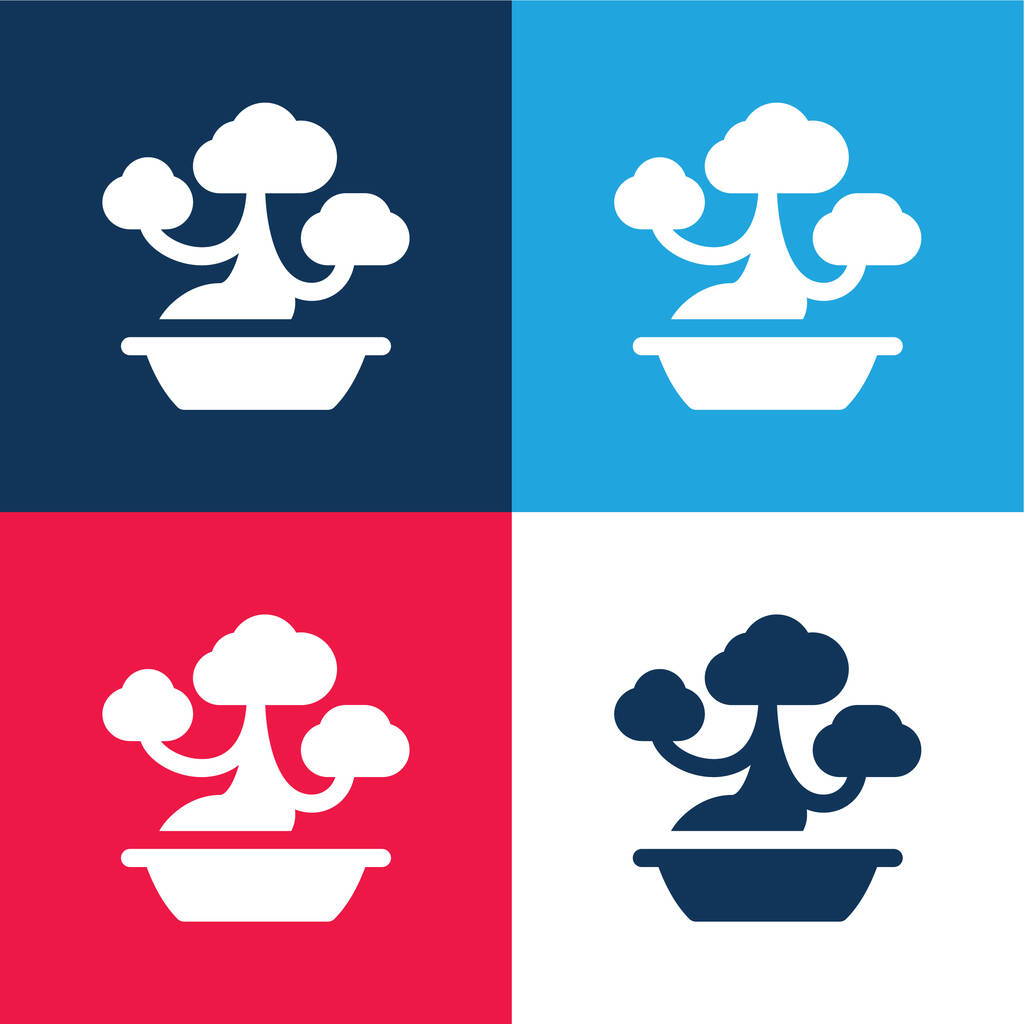 Bonsai blue and red four color minimal icon set - Vector, Image