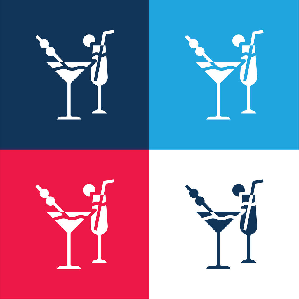 飲料青と赤の4色の最小アイコンセット - ベクター画像