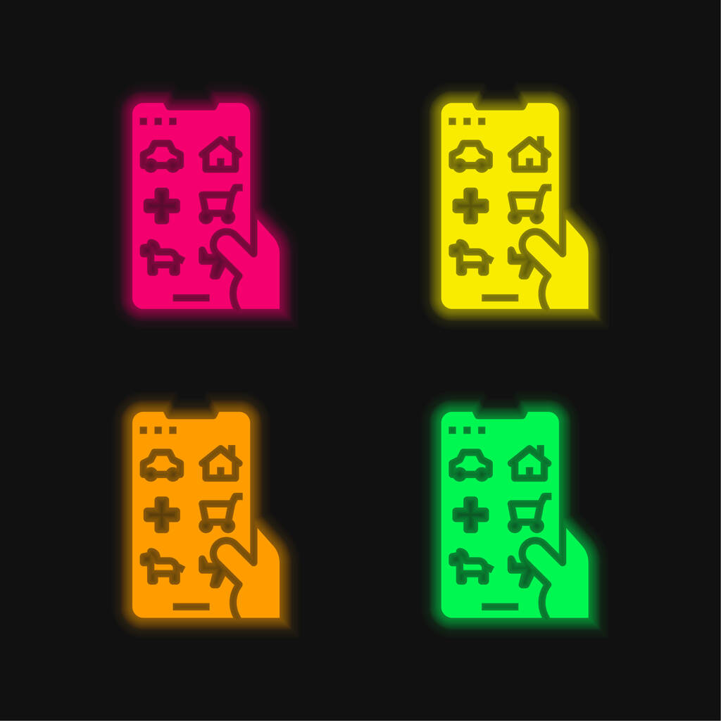 Alkalmazások négy szín izzó neon vektor ikon - Vektor, kép