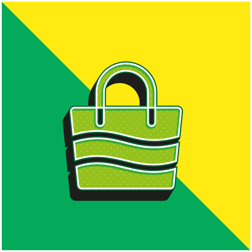 Saco de praia Verde e amarelo moderno logotipo vetor 3d ícone - Vetor, Imagem
