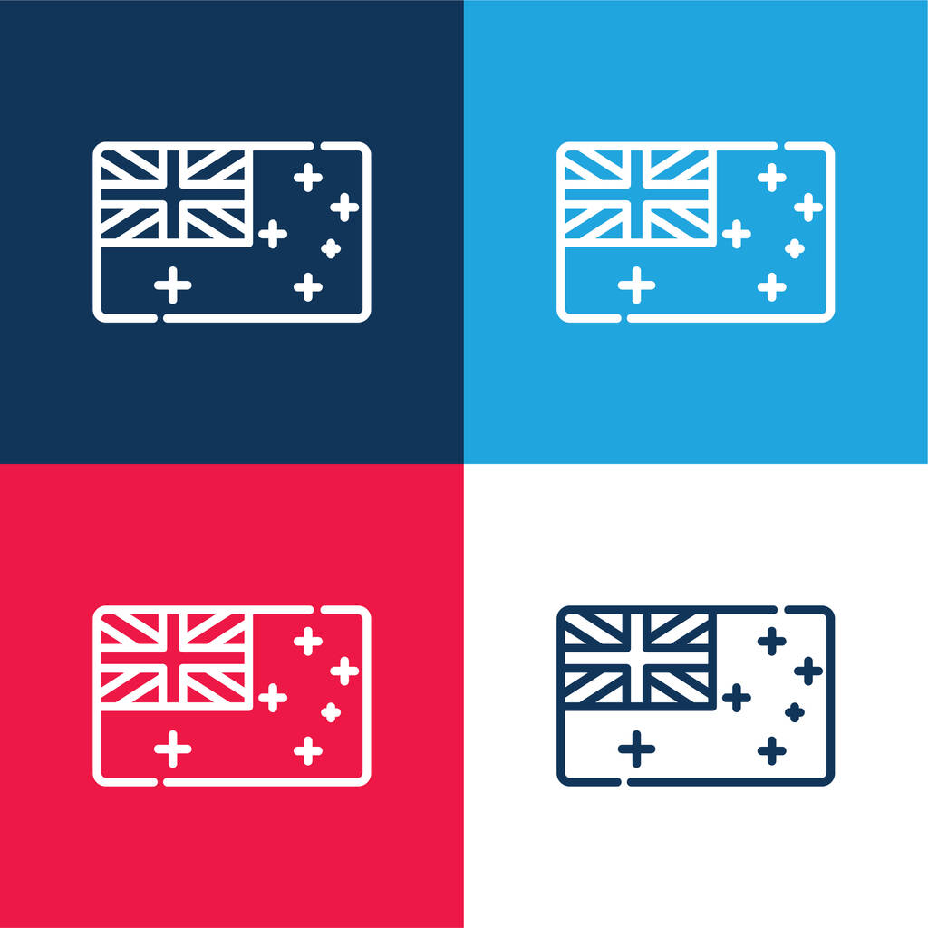 Ausztrália kék és piros négy szín minimális ikon készlet - Vektor, kép