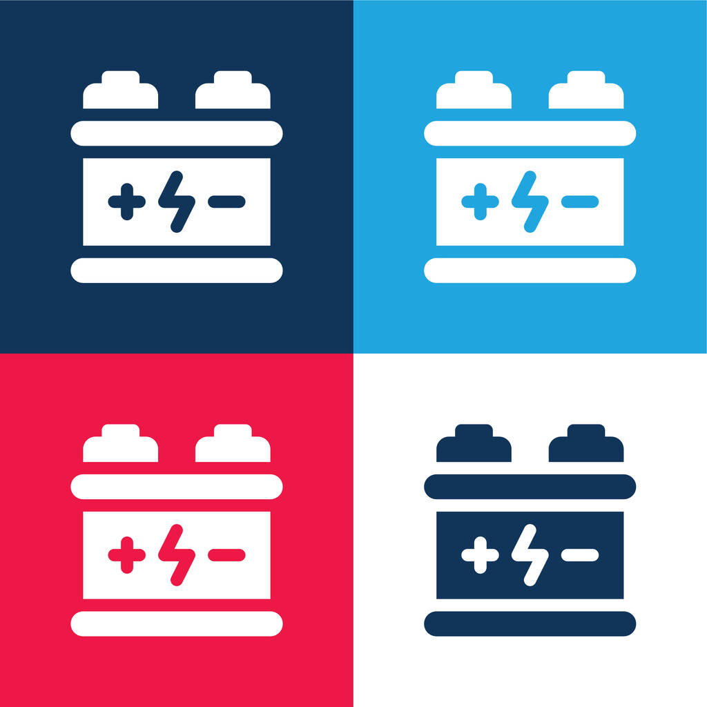 Bateria niebieski i czerwony zestaw czterech kolorów minimalny zestaw ikon - Wektor, obraz