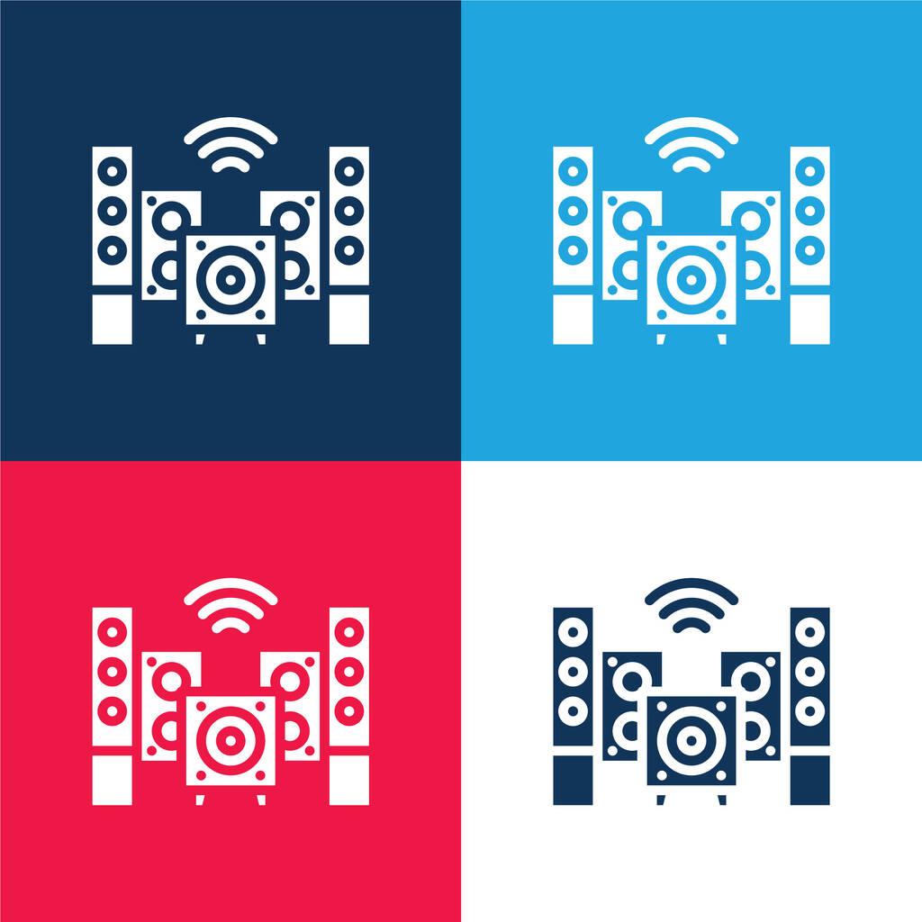 Audio niebieski i czerwony zestaw czterech kolorów minimalny zestaw ikon - Wektor, obraz