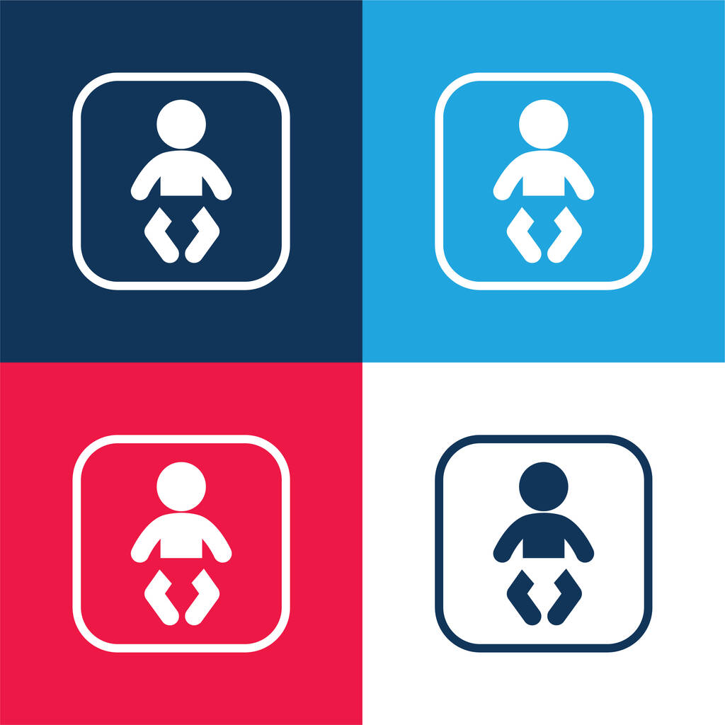 Baby Zone blau und rot vier Farben minimales Symbol-Set - Vektor, Bild