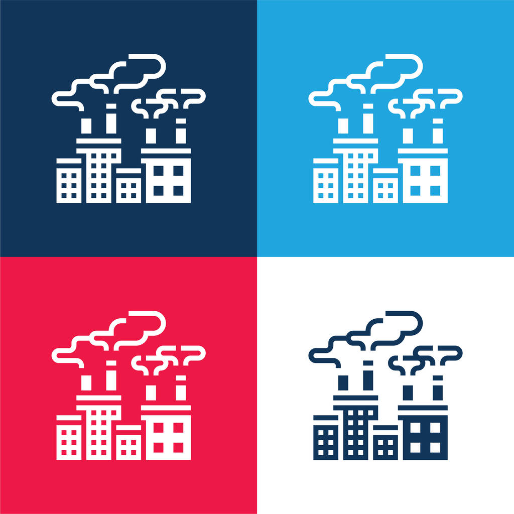 Levegő szennyezés kék és piros négy szín minimális ikon készlet - Vektor, kép