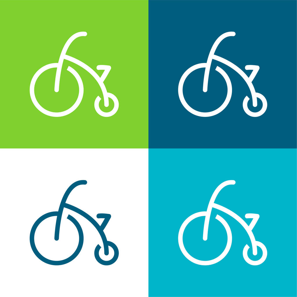 Bicicleta do bebê com rodas de treinamento Conjunto de ícones mínimos de quatro cores - Vetor, Imagem