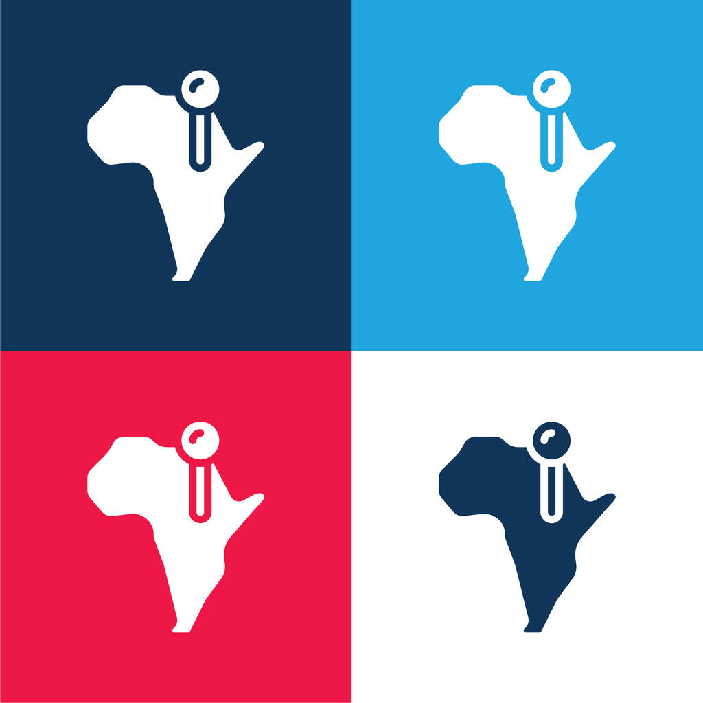 Afrika blauw en rood vier kleuren minimale pictogram set - Vector, afbeelding