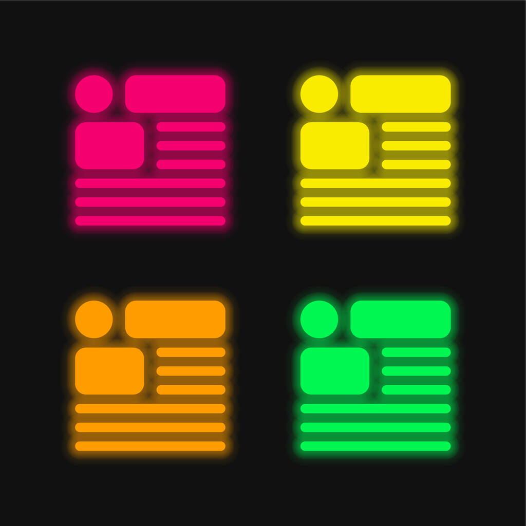 Artículo cuatro color brillante icono de vectores de neón - Vector, imagen