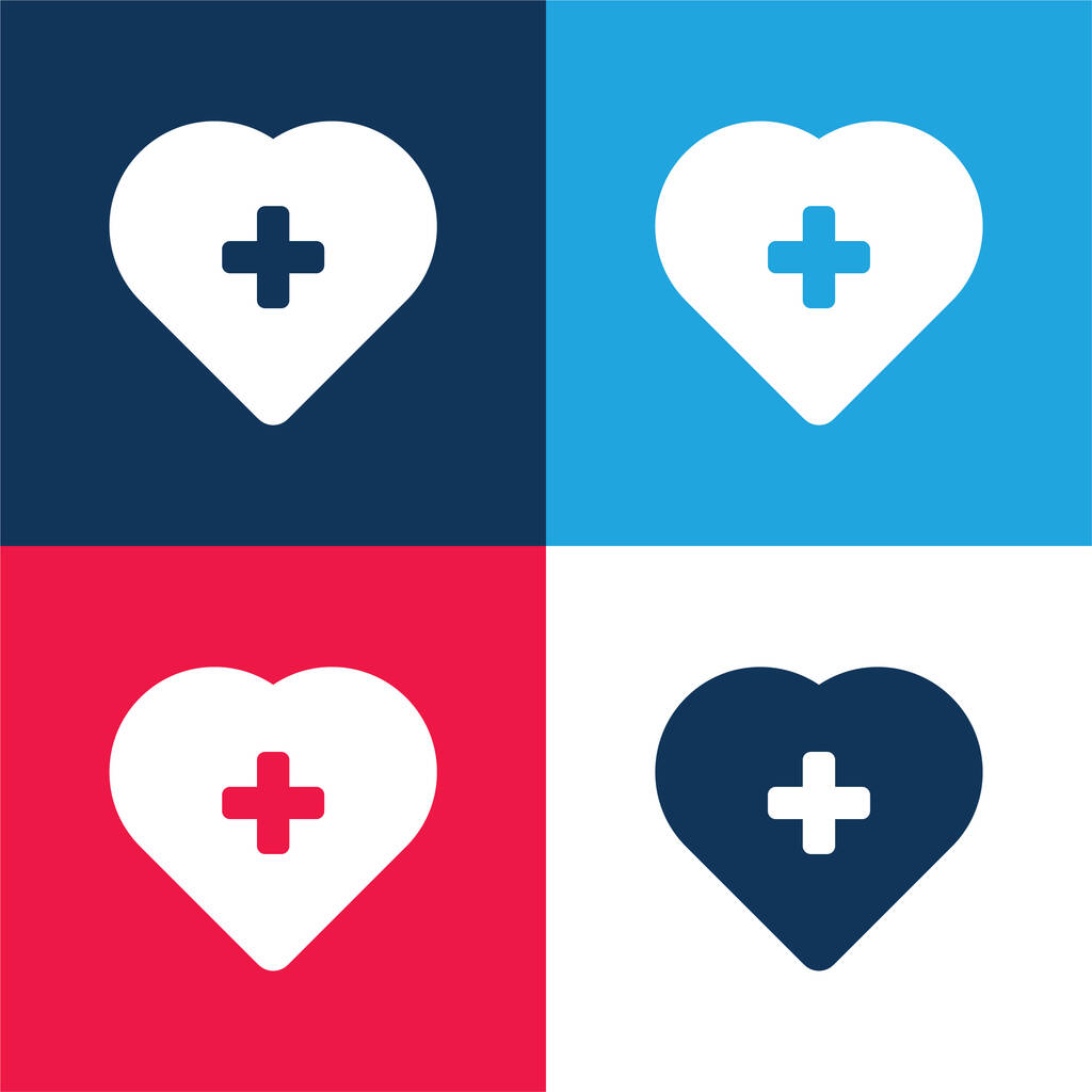 Añadir a favoritos azul y rojo conjunto de iconos mínimo de cuatro colores - Vector, imagen