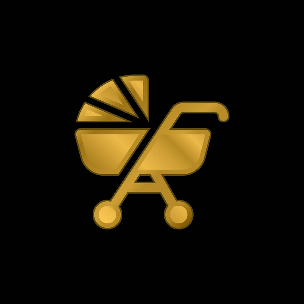 Baby Stroller chapado en oro icono metálico o logo vector - Vector, Imagen