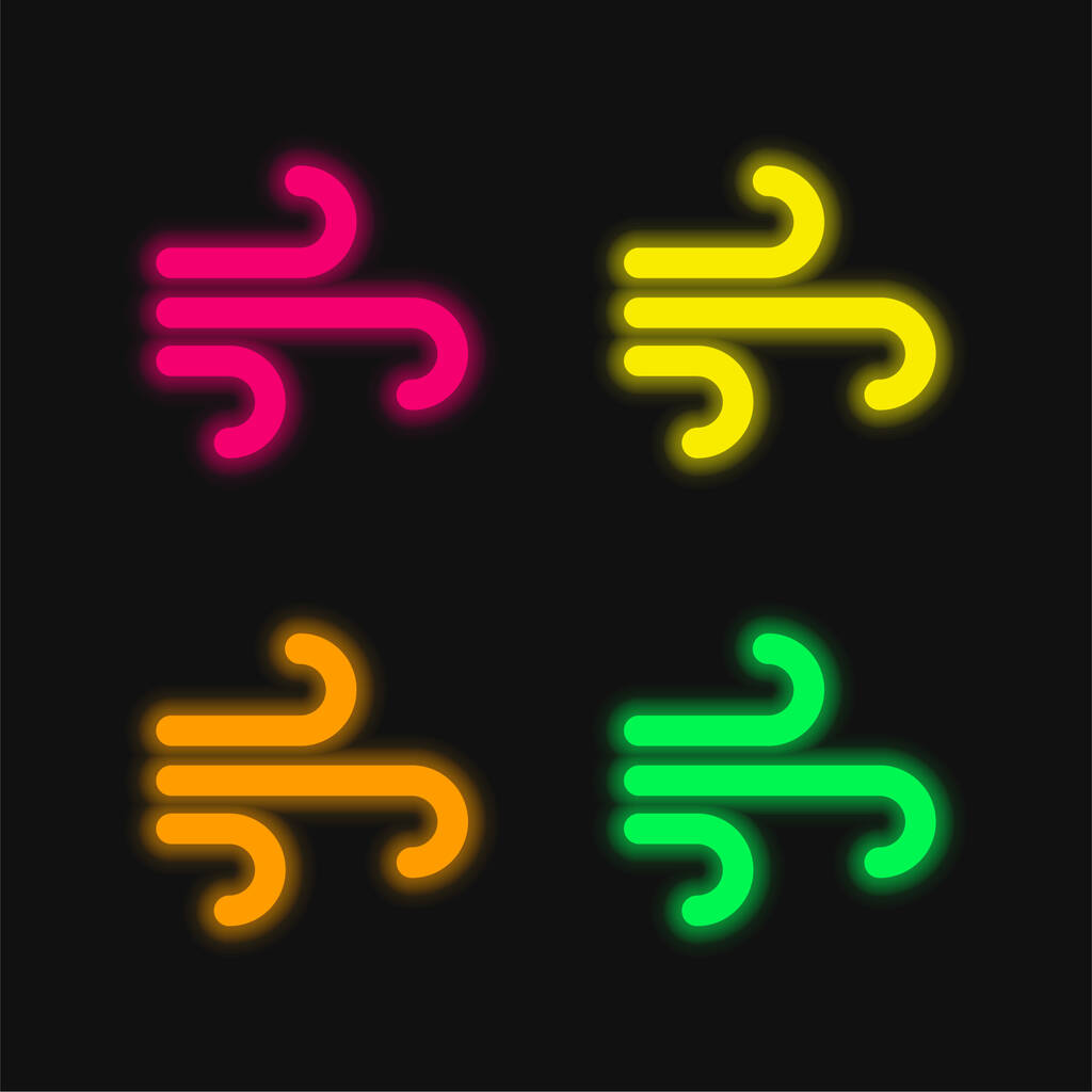 Hava elementi dört renk parlayan neon vektör simgesi - Vektör, Görsel