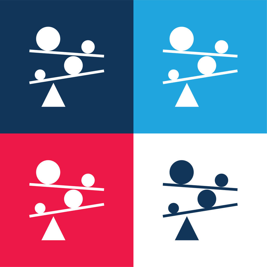 Equilíbrio azul e vermelho conjunto de ícone mínimo de quatro cores - Vetor, Imagem