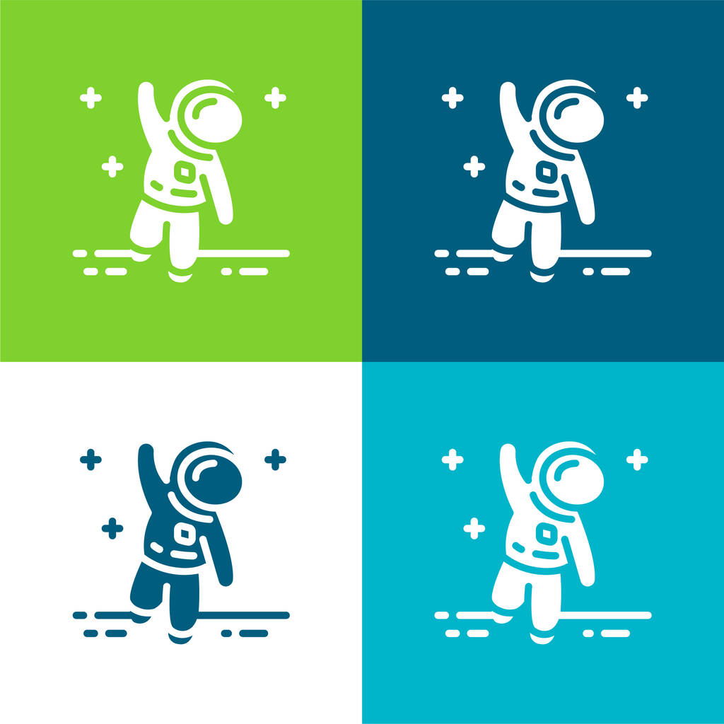 Астронавт Плоский четырехцветный минимальный набор иконок - Вектор,изображение